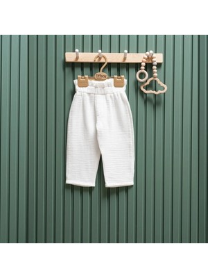 Tiffany Bel Lastikli Müslin Unısex Bebek Pantolon - Ekru - 24 - 36 Ay Ekru