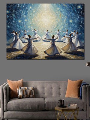 Karizma Tablo Semazenler ve Mistik Gökyüzü Tablosu Dekoratif Kanvas - Mdf Ahşap Tablo