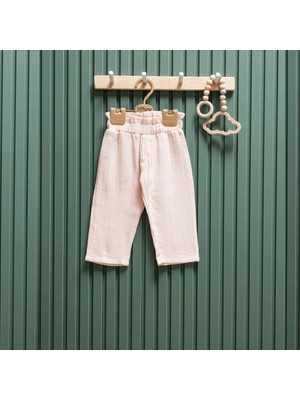 Tiffany Bel Lastikli Müslin Unısex Bebek Pantolon - Pudra - 24 - 36 Ay Pudra