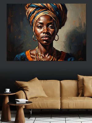 Karizma Tablo Etnik Takılı Afrikalı Kadın Portresi Dekoratif Kanvas - Mdf Ahşap Tablo