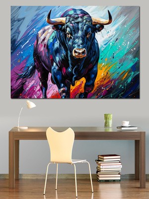 Karizma Tablo Renk Patlamalı Soyut Kızgın Boğa Dekoratif Kanvas - Mdf Ahşap Tablo
