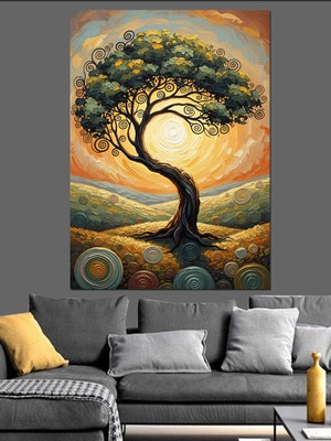 Karizma Tablo Gün Batımında Silüet Hayat Ağacı Dekoratif Kanvas - Mdf Ahşap Tablo