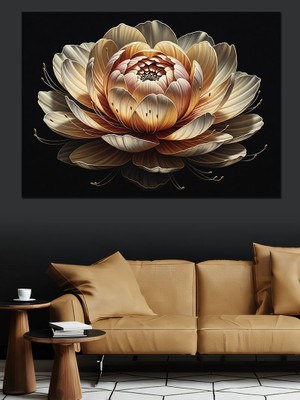 Karizma Tablo Altın Detaylı Büyük Şakayık Çiçeği Dekoratif Kanvas - Mdf Ahşap Tablo