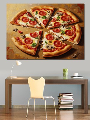 Karizma Tablo Dilimlenmiş Taze Pizza ve Malzemeler Dekoratif Kanvas - Mdf Ahşap Tablo