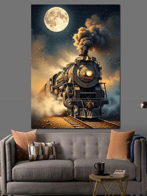 Karizma Tablo Gece Ilerleyen Buharlı Antika Tren Dekoratif Kanvas - Mdf Ahşap Tablo