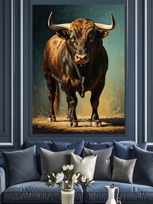 Karizma Tablo Güçlü ve Karizmatik Kahverengi Boğa Dekoratif Kanvas - Mdf Ahşap Tablo