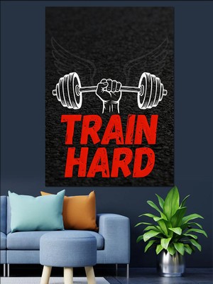 Karizma Tablo Train Hard Motivasyon Halter Figürü Dekoratif Kanvas - Mdf Ahşap Tablo
