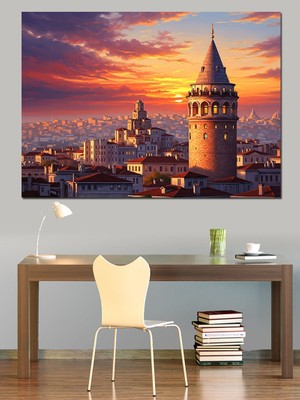 Karizma Tablo Galata Kulesi ve Istanbul Manzarası Dekoratif Kanvas - Mdf Ahşap Tablo