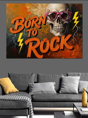 Karizma Tablo Born To Rock Yazılı Iskelet Dekoratif Kanvas - Mdf Ahşap Tablo