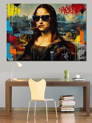 Karizma Tablo Modern Gözlüklü Mona Lisa Tablosu Dekoratif Kanvas - Mdf Ahşap Tablo
