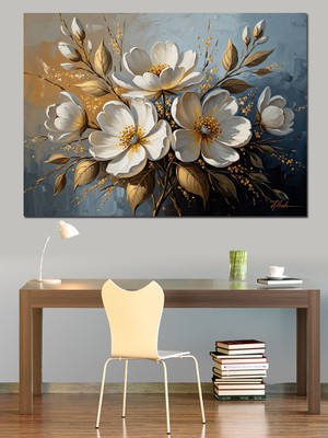 Karizma Tablo Vazoda Beyaz ve Sarı Bahar Çiçekleri Dekoratif Kanvas - Mdf Ahşap Tablo