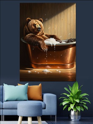 Karizma Tablo Küvette Banyo Yapan Oyuncak Ayı Dekoratif Kanvas - Mdf Ahşap Tablo