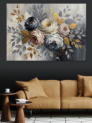 Karizma Tablo Gümüş Vazoda Beyaz Bahar Çiçekleri Dekoratif Kanvas - Mdf Ahşap Tablo