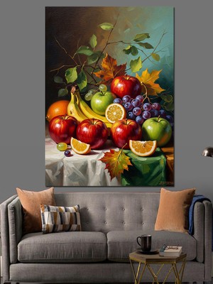 Karizma Tablo Mutfak Tezgahında Taze Meyve Natürmort Dekoratif Kanvas - Mdf Ahşap Tablo
