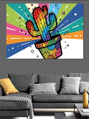 Karizma Tablo Pop Art Tarzı Renkli Kaktüs Dekoratif Kanvas - Mdf Ahşap Tablo