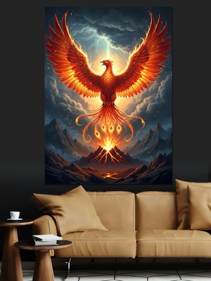 Karizma Tablo Ateşten Yükselen Phoenix Anka Kuşu Dekoratif Kanvas - Mdf Ahşap Tablo