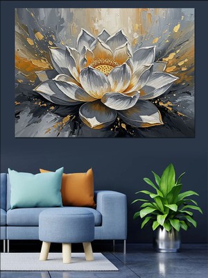 Karizma Tablo Beyaz Nilüfer Çiçeği Modern Sanat Dekoratif Kanvas - Mdf Ahşap Tablo