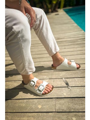 TRL001 - Chekich Deri Terlik Beyaz