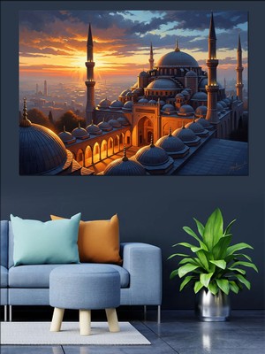 Karizma Tablo Gece Işıklarında Istanbul Camii Manzarası Dekoratif Kanvas - Mdf Ahşap Tablo