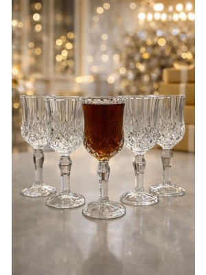 Kristal Desenli Ayaklı Cam Bardak 150 ml 6'lı Set, Su ve Tatlı Sunumu