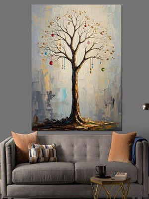 Karizma Tablo Gökyüzünde Tek Başına Duran Ağaç Dekoratif Kanvas - Mdf Ahşap Tablo