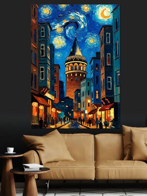 Karizma Tablo Yıldızlı Van Gogh Tarzı Istanbul Dekoratif Kanvas - Mdf Ahşap Tablo