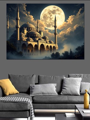 Karizma Tablo Dolunay Altında Görkemli Sultanahmet Camii Dekoratif Kanvas - Mdf Ahşap Tablo