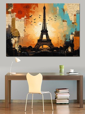 Karizma Tablo Gün Batımında Eyfel Kulesi Silüeti Dekoratif Kanvas - Mdf Ahşap Tablo