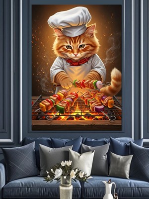Karizma Tablo Kurabiye Yapan Tatlı Yavru Kedi Dekoratif Kanvas - Mdf Ahşap Tablo