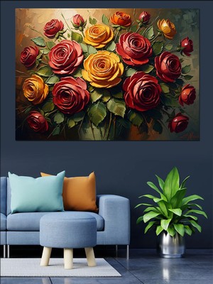 Karizma Tablo Klasik Yağlı Boya Gül Buketi Dekoratif Kanvas - Mdf Ahşap Tablo