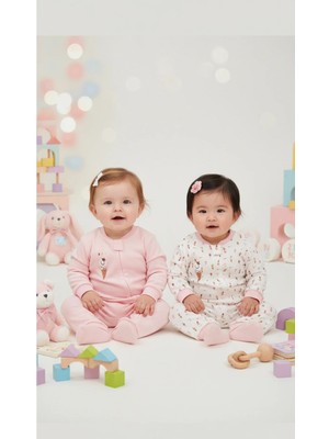 Kidaxi Baskılı 2'li Kız Bebek Tulum Seti 3-24 Ay