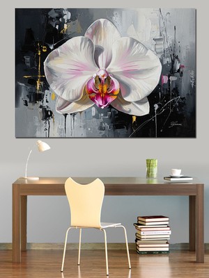 Karizma Tablo Vazoda Beyaz Büyük Çiçek Buketi Dekoratif Kanvas - Mdf Ahşap Tablo