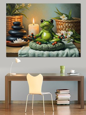Karizma Tablo Meditasyon Yapan Zen Kurbağa Tablosu Dekoratif Kanvas - Mdf Ahşap Tablo