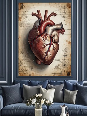 Karizma Tablo Anatomik Kalp ve Klasik Yazılar Dekoratif Kanvas - Mdf Ahşap Tablo