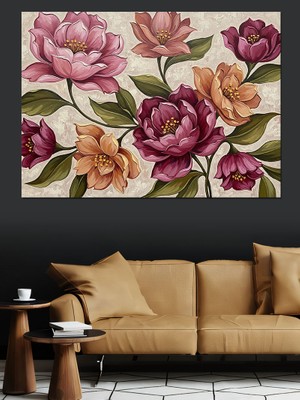 Karizma Tablo Pembe ve Mor Şakayık Buketi Dekoratif Kanvas - Mdf Ahşap Tablo