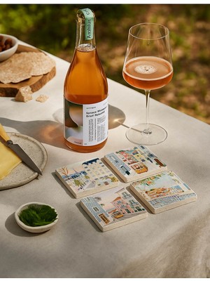 Avrupa Temalı Doğal Taş Bardak Altlığı Seti, Retro Şıklık ile Sunumunuza Zarafet Katar