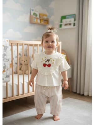 Kidaxi Çizgili Müslin Kız Tişört Pantolon Takım 6-9/9-12/18-24/24-36AY