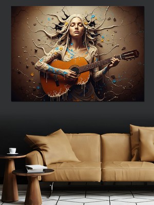 Karizma Tablo Gitar Çalan Tarz Sahibi Kadın Dekoratif Kanvas - Mdf Ahşap Tablo