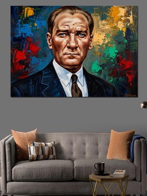 Karizma Tablo Mustafa Kemal Atatürk Modern Portresi Dekoratif Kanvas - Mdf Ahşap Tablo