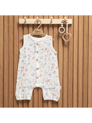 Tiffany Sweet Çift Cepli Kolsuz Müslin Tulum - Ekru - 18 - 24 Ay Ekru