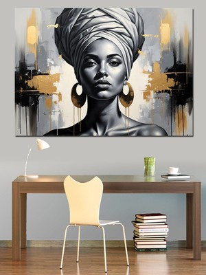 Karizma Tablo Afrikalı Şık ve Güçlü Kadın Portresi Dekoratif Kanvas - Mdf Ahşap Tablo