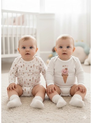 Kidaxi Baskılı Kız Bebek 2'li Body Seti (3-6, 6-9, 9-12, 18-24 Ay)