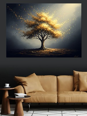 Karizma Tablo Altın Işıklı Kozmik Hayat Ağacı Dekoratif Kanvas - Mdf Ahşap Tablo