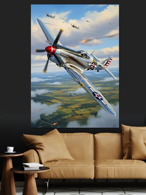 Karizma Tablo Bulutlar Üzerinde Modern Savaş Uçağı Dekoratif Kanvas - Mdf Ahşap Tablo