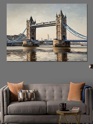 Karizma Tablo Londra Tower Bridge Şehir Manzarası Dekoratif Kanvas - Mdf Ahşap Tablo