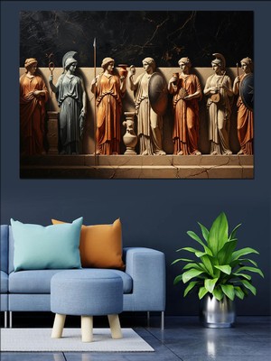 Karizma Tablo Antik Heykeller Sıralı Portre Çalışması Dekoratif Kanvas - Mdf Ahşap Tablo
