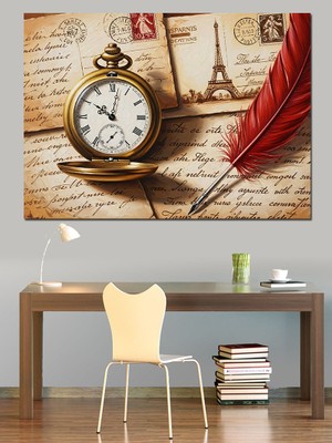 Karizma Tablo Masada Eski Saat ve Tüy Dekoratif Kanvas - Mdf Ahşap Tablo