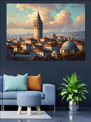 Karizma Tablo Istanbul Boğazı ve Galata Kulesi Dekoratif Kanvas - Mdf Ahşap Tablo