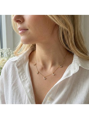 Vaoov 925 Ayar Gümüş Beyaz Taşlı Altın Kaplama Şans Kelebek Kolye