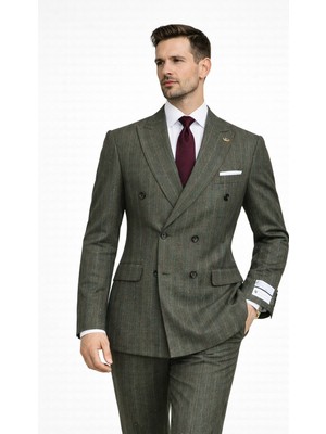 FABIO CASSEL Fabıo Cassel Çizgili Kruvaze Erkek Takım Elbise Slim Fit